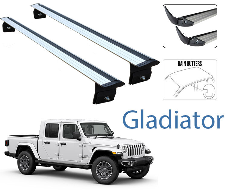 Jeep Gladiator JT Roof Rack Bars For Vehicles With Rain Gutters Silver Color Pro 5 Jeep Gladiator JT Roof Rack Bars For Vehicles With Rain Gutters Silver Color Pro 5